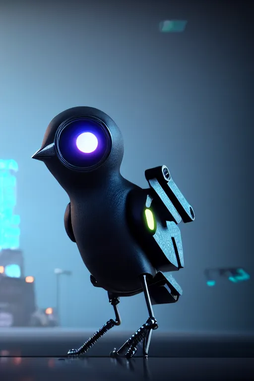 Image similar to high quality 3 d render shure 5 5 s microphone & very cute cyborg crow!, cyberpunk highly detailed, unreal engine cinematic smooth, in the style of blade runner & detective pikachu, hannah yata charlie immer, moody light, low angle, uhd 8 k, sharp focus