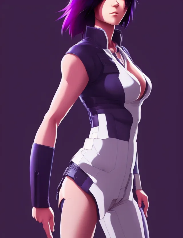 Image similar to a fullbody portrait of motoko kusanagi the major ghost in the shell : : stand alone complex, under repairs, maintenance : : by ilya kuvshinov, rossdraws, artgerm, sola digital arts, anti aliasing, raytracing : :