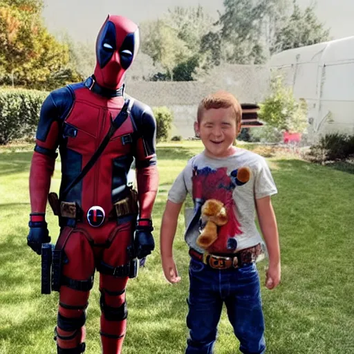 Image similar to deadpool and honey being best friends