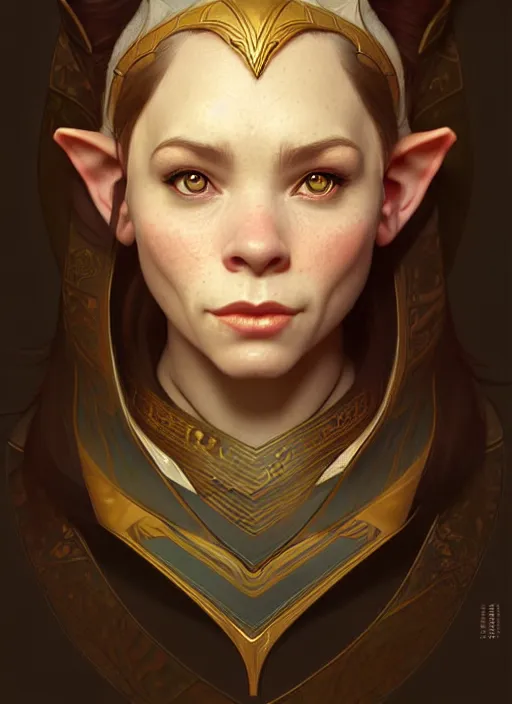 Prompt: portrait of a female dwarf - elf using the golden ratio, highly detailed, digital painting, artstation, sharp focus, illustration, art by tan zi and ayanamikodon and alphonse mucha and wlop