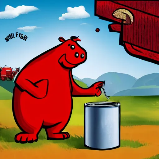 Prompt: kool - aid man with udders being milked by a farmer