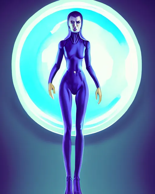 Prompt: symmetrical!! full body concept art for a futurstic alien girl, wearing tight futurstic simple clothes, walking inside of a futuristic life pod on an alien world | | epic - fine - clean, polished, trending on artstation, brush strokes