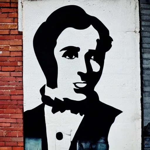 Prompt: Street-art portrait of Charlie Chaplin in style of Swoon