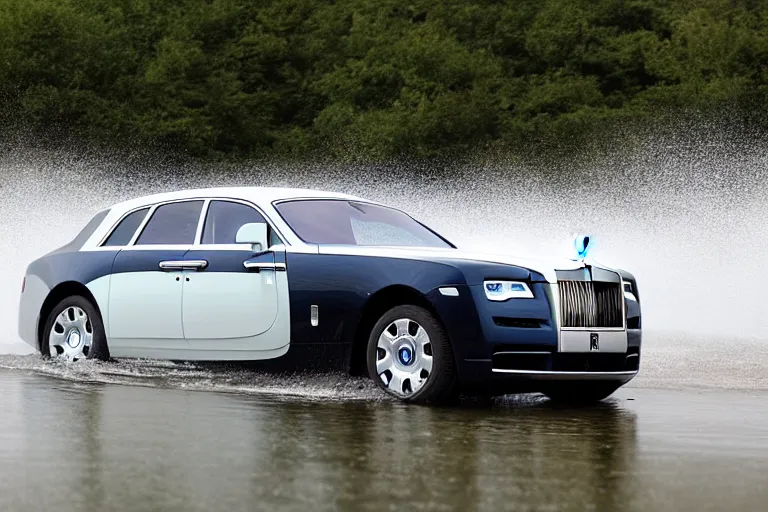 Image similar to Group of teenagers push Rolls-Royce into lake from small slide