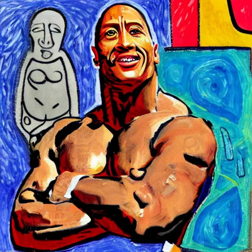 Prompt: dwayne johnson, on the moon, in the style of pablo picasso.