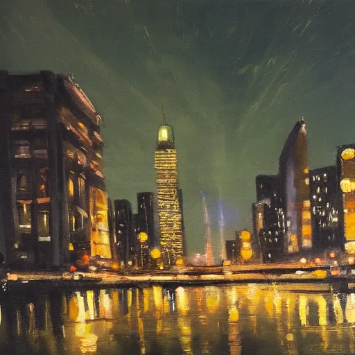 Image similar to painting of the cityscape at night