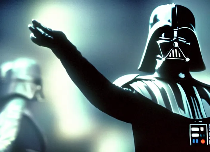 Prompt: film still of Darth Vader as Michael Jackson moonwalking on stage in concert