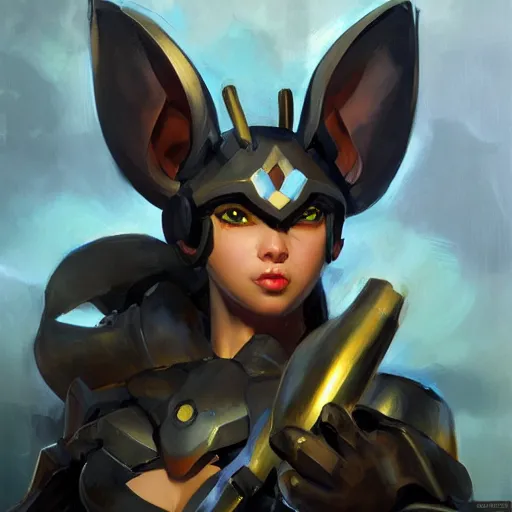 Image similar to greg manchess portrait painting of partially armored umbreon as overwatch character, medium shot, asymmetrical, profile picture, organic painting, sunny day, matte painting, bold shapes, hard edges, street art, trending on artstation, by huang guangjian, gil elvgren, ruan jia, greg rutkowski, gaston bussiere