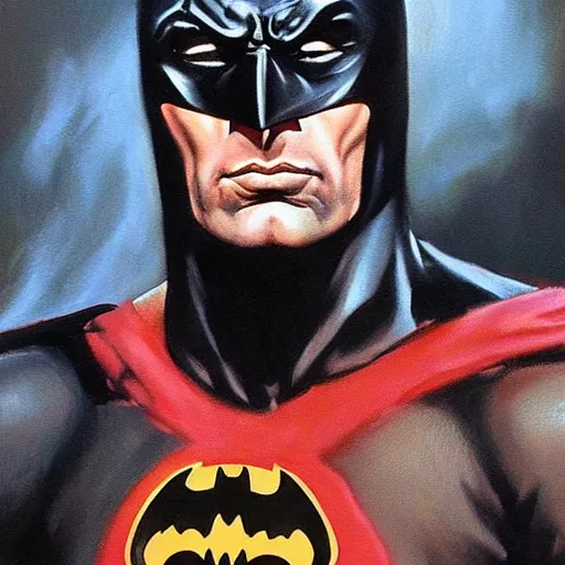 Image similar to an ultra - realistic portrait painting of batman in the style of frank frazetta. 4 k. ultra - realistic. highly detailed. dark fantasy. dark lighting.