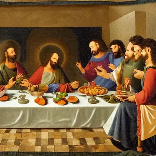 Image similar to the lord's supper with undeads instead of humans