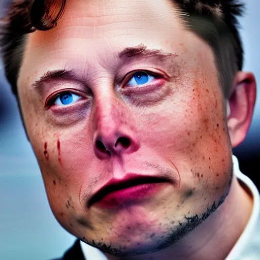 Image similar to professional photo of crying elon musk, stunning, 4 k