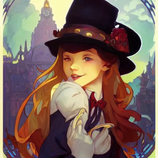 Prompt: a hat in time, art by artgerm and greg rutkowski and alphonse mucha