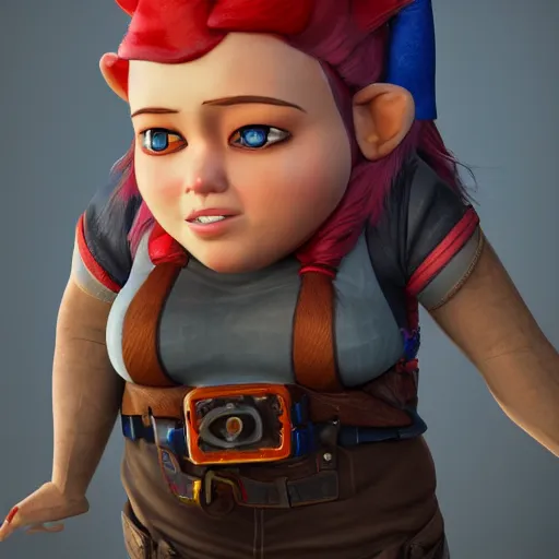 Prompt: extremely realistic portrait of a real life female gnome mechanic artificer character, taken from a movie, trending on artstation, heroic pose, highly detailed, 8k