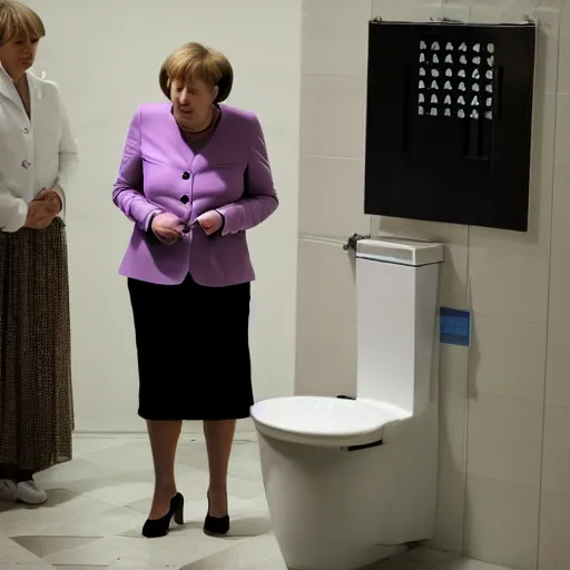 Image similar to angela merkel peeing at a urinal