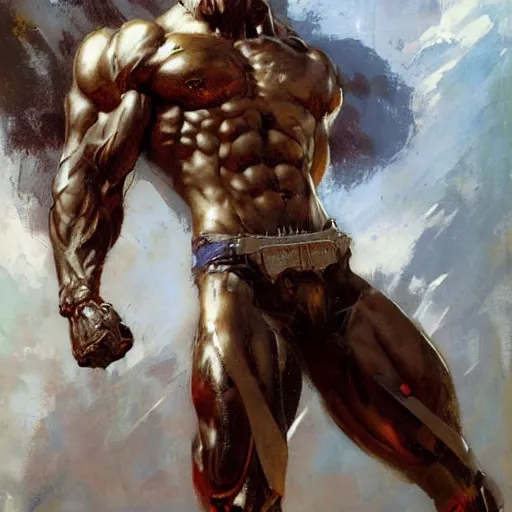 Prompt: muscular male cyborg, muscle, painting by gaston bussiere, craig mullins, greg rutkowski, yoji shinkawa