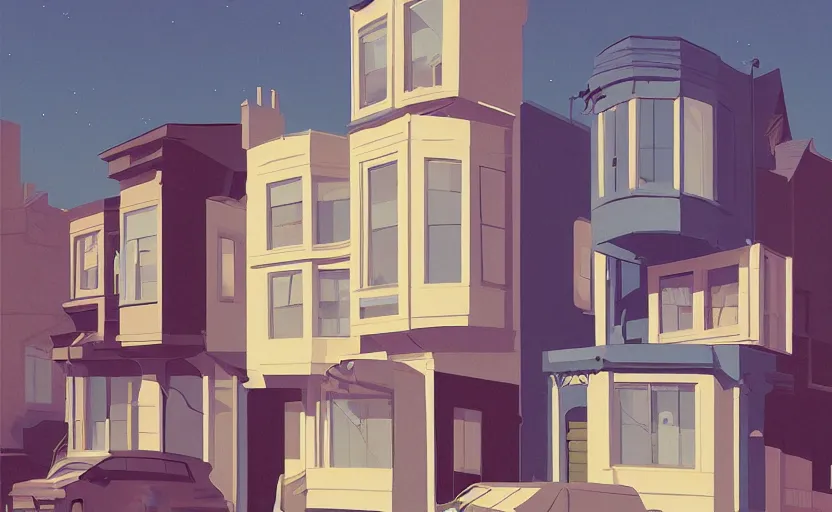 Prompt: a front view san francisco neighborhood illustration by atey ghailan, trending on artstation