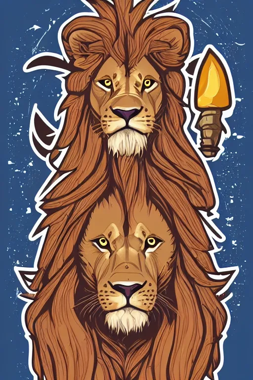 Prompt: Portrait of a Lion that is a wizard casting a spell , wizard, medieval, sticker, colorful, casting epic spell, magic the gathering artwork, D&D, fantasy, artstation, heroic pose, illustration, highly detailed, simple, smooth and clean vector curves, no jagged lines, vector art, smooth