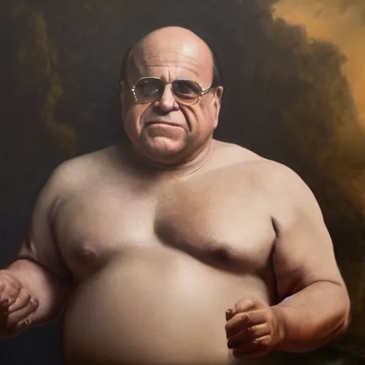 Image similar to danny devito as a greek god, masterpiece oil painting, trending on artstation