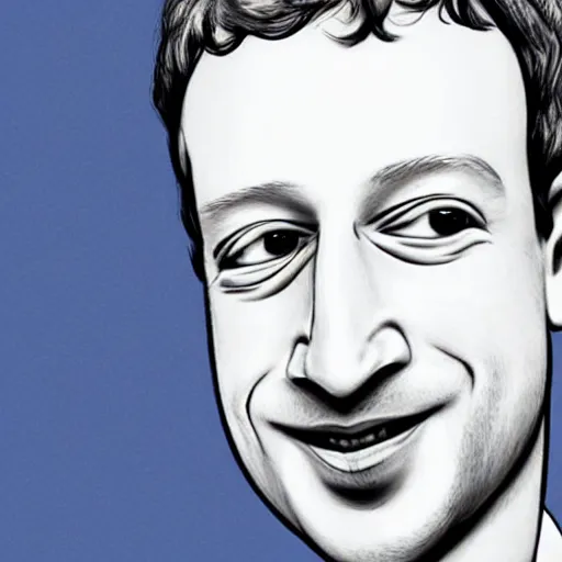 Image similar to a caricature portrait of Mark Zuckerberg drawn by Mahesh Nambiar