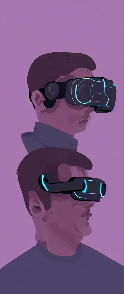 Prompt: Sci-fi illustration of a man in futuristic VR goggles by Pascal Blanché