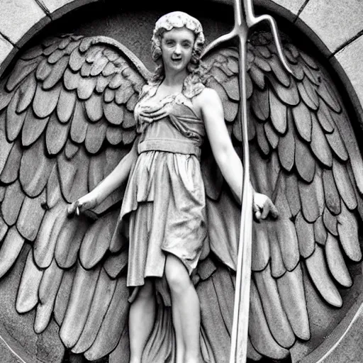 Image similar to A Weeping Angel from Doctor Who holding a giant scythe