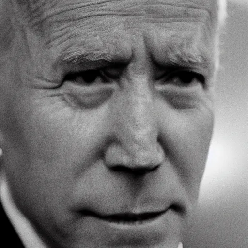 Prompt: green infrared night vision footage of Joe Biden leaning in close to the lens, 1080p pulitzer prize winning photograph