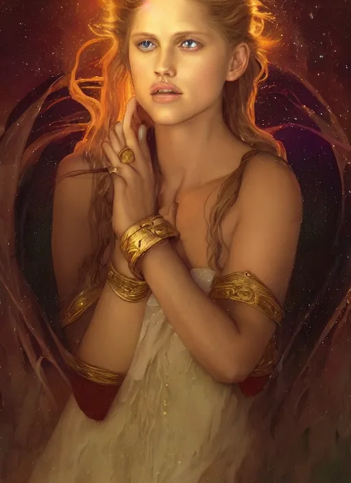 Image similar to beautiful young happy teresa palmer as the aurora princess, closeup, d & d, fantasy, intricate, elegant, highly detailed, digital painting, artstation, concept art, matte, sharp focus, illustration, art by artgerm and greg rutkowski and alphonse mucha