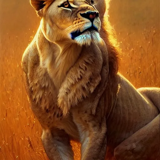 Prompt: highly detailed portrait of a majestic lioness queen in the form of a beautiful woman. d & d. art by donato giancola, alessio albi, ruan jia, martin schoeller. trending on artstation, intricate details, energetic composition, golden ratio, concept art, illustration, elegant art, global illuminaition