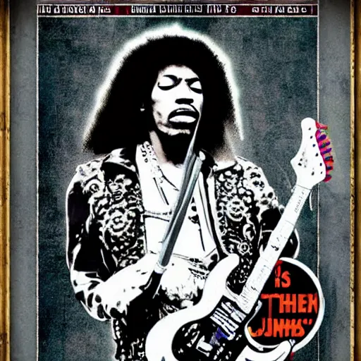 Prompt: jimi hendrix in the style of fallout boy poster