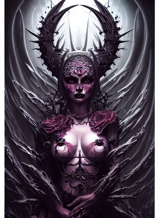 Prompt: hyper detailed ultra sharp malicious succubus, ominous gothic aesthetic, haunting, masterpiece, elegant, ornate, intricate, digital painting, concept art, smooth, sharp focus, illustration, art by artgerm and dan mumford, alexey egorov, felix englund, trending on artstation 8 k