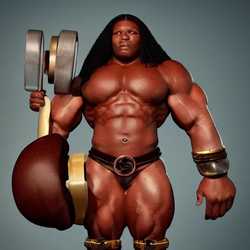 Image similar to a handsome bodybuilder viking girl with african american, clash royal style characters, unreal engine 5, octane render, detailed, cinematografic, cinema 4 d, artstation trending