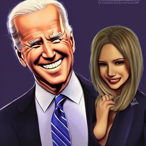 Image similar to Joe Biden wearing a virgin killer, sharp smile, dream fuel, optimistic colors, by artgerm