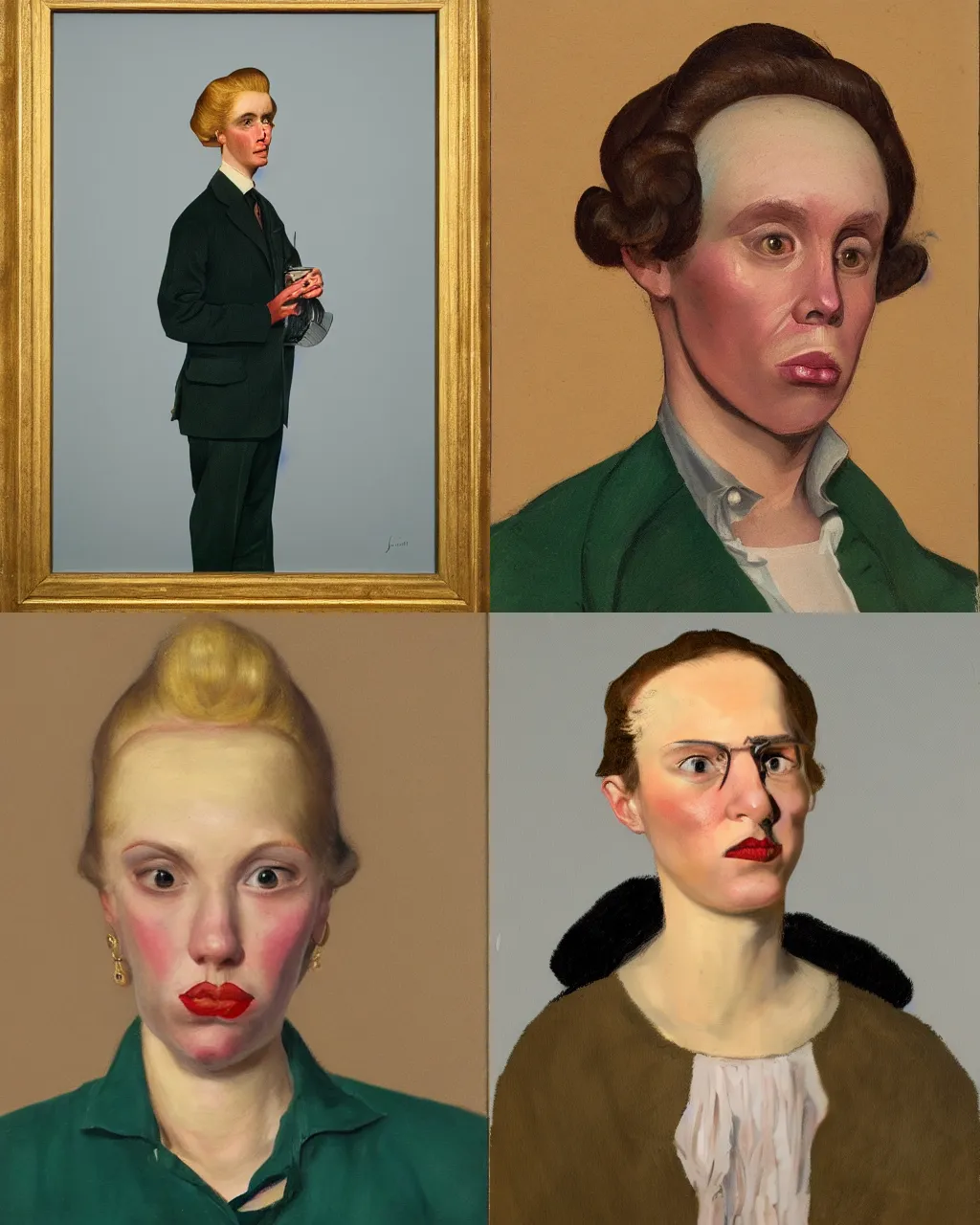 Prompt: Medium shot of a typical character in the style of John Currin