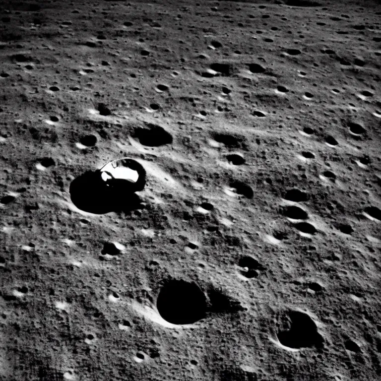 Image similar to Apollo 11 wrecked upon the moon, 35mm photography by Edgar Allan Poe