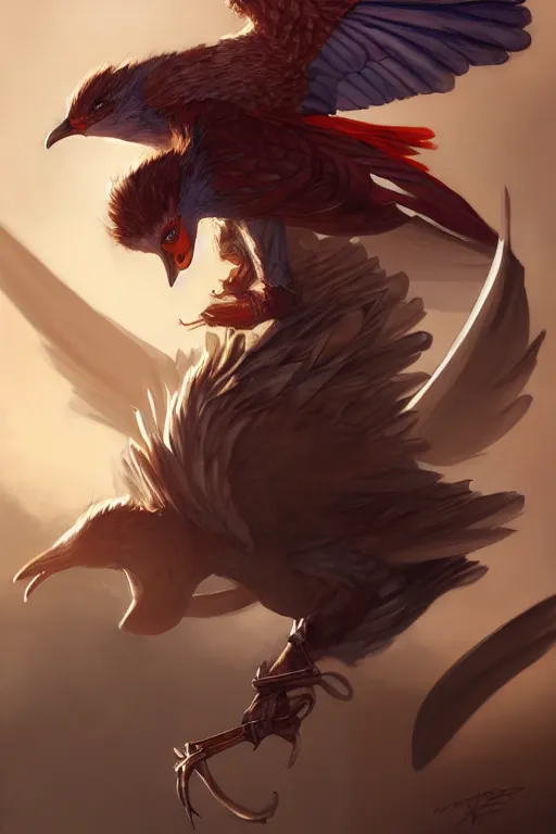 Image similar to character art by wlop, steve henderson, and j scott campbell, gooseman, male hero, goose head, wings, 4 k, arstation, trending, high quality, very detailed, digital