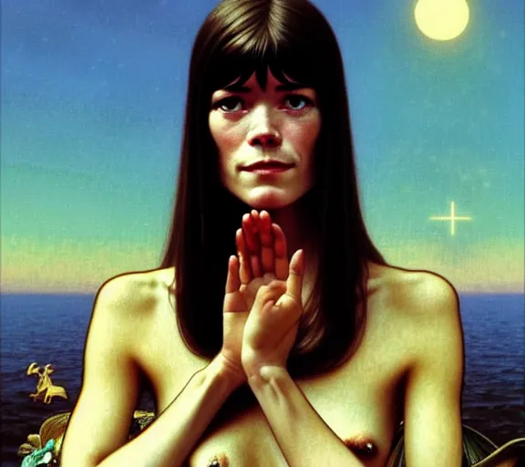 Image similar to photography young francoise hardy with hands - up and hairy armpits, dressed like cleopatra, deep focus, intricate, elegant, highly detailed, digital painting, artstation, concept art, matte, sharp focus, illustration, art by artgerm and greg rutkowski and alphonse mucha and gil elvgren
