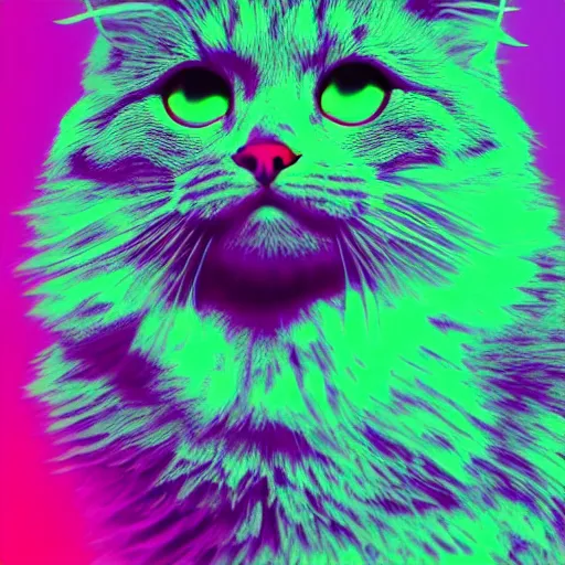 Image similar to russian siberian cat, portrait, vaporwave, synthwave, neon, vector graphics, cinematic, volumetric lighting, f 8 aperture, cinematic eastman 5 3 8 4 film