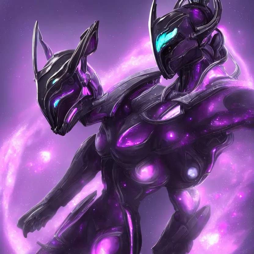 Image similar to cinematic bust shot, cosmic sized proportional stunning beautiful hot female warframe, detailed robot mecha female dragon head, metal ears purple eyes, sleek silver armor, fuschia skin, floating in empty space, nebula sized, posing elegantly, epic proportions, epic size, epic scale, furry art, dragon art, giantess art, warframe fanart, furaffinity, deviantart