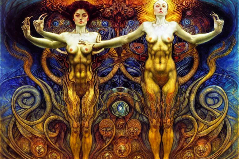 Image similar to Divine Chaos Engine by Karol Bak, Jean Delville, William Blake, Gustav Klimt, and Vincent Van Gogh, symbolist, visionary