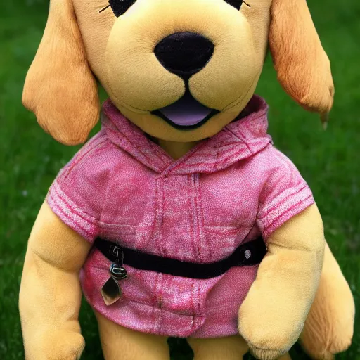 Image similar to a happy golden retriever puppyplush doll, 8 k