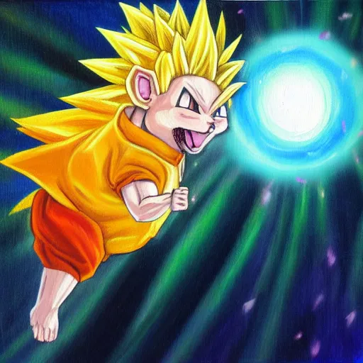 Image similar to hamster going super saiyan, oil painting