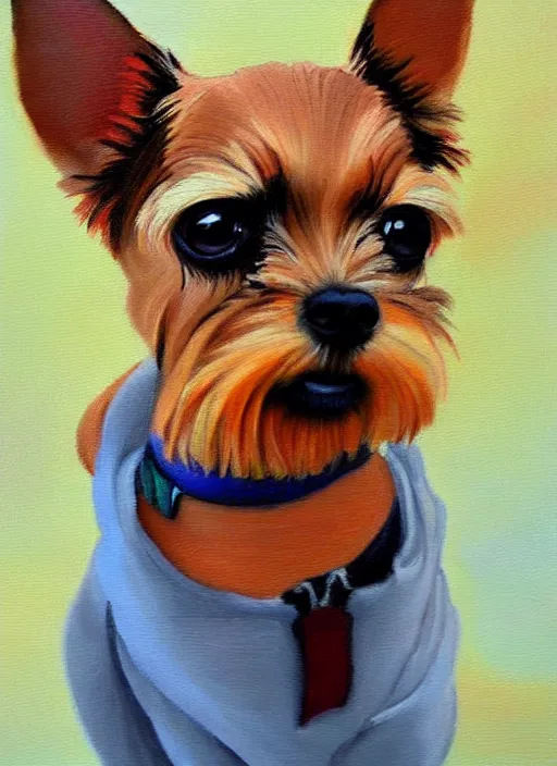 Prompt: painting by jon hale of tan chihuahua schnauzer mix visible brushstrokes, hd