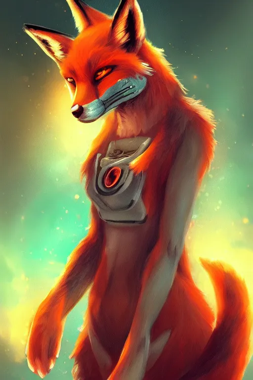 Image similar to a fox fursona, trending on artstation, by kawacy, furry art, digital art, cyberpunk, high quality, backlighting