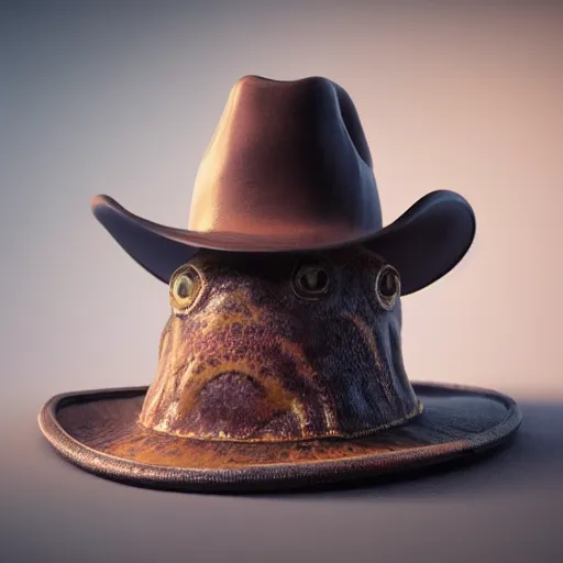 Image similar to hyperrealistic dslr film still of amorphous cephalopod wearing a cowboy hat, stunning 8 k octane comprehensive 3 d render, inspired by istvan sandorfi & greg rutkowski & unreal engine, perfect symmetry, dim volumetric cinematic lighting, extremely hyper - detailed, extremely lifelike attributes & lifelike texture, intricate, masterpiece, artstation, stunning