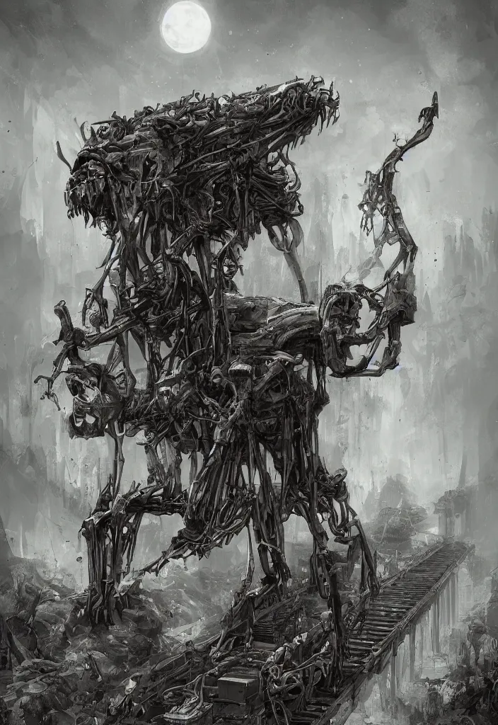Image similar to Railroad of bones, trending on ArtStation