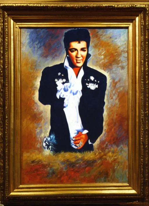 Prompt: oil painting of elvis presley by monet