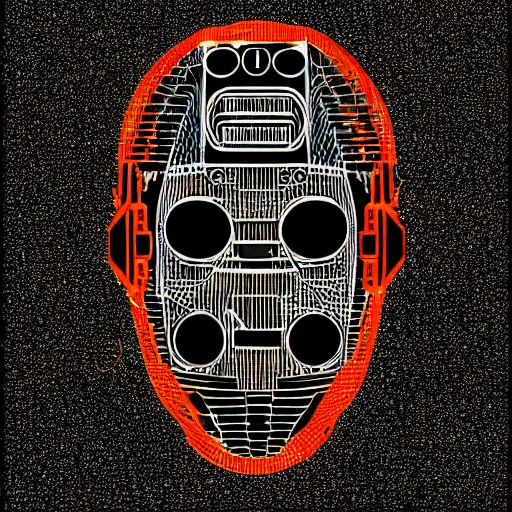 Image similar to hyperdetailed portrait of a spaced out cyberpunk robot head, 8 k, symetrical, halluzinogenic, meditative, vector art, black background