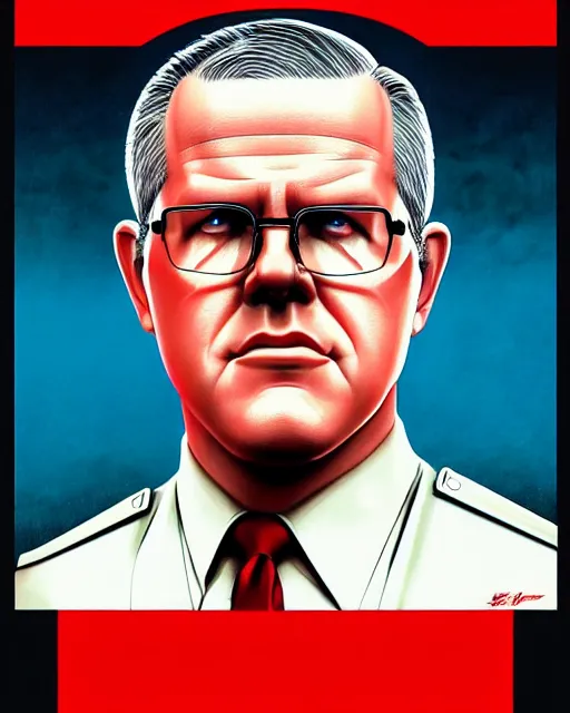 Image similar to scott morrison in the style of nazi communist propaganda poster art in the year 1 9 8 7 ultra realistic, concept art, intricate details, highly detailed, photorealistic, octane render, 8 k, unreal engine. art by artgerm and magali villeneuve