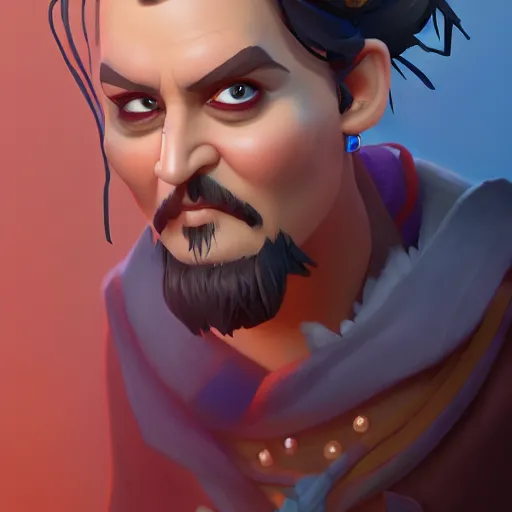 Image similar to Johnny Depp as a Clash Royale character, mattepainting concept Blizzard pixar maya engine on stylized background splash comics global illumination lighting artstation lois van baarle, ilya kuvshinov, rossdraws