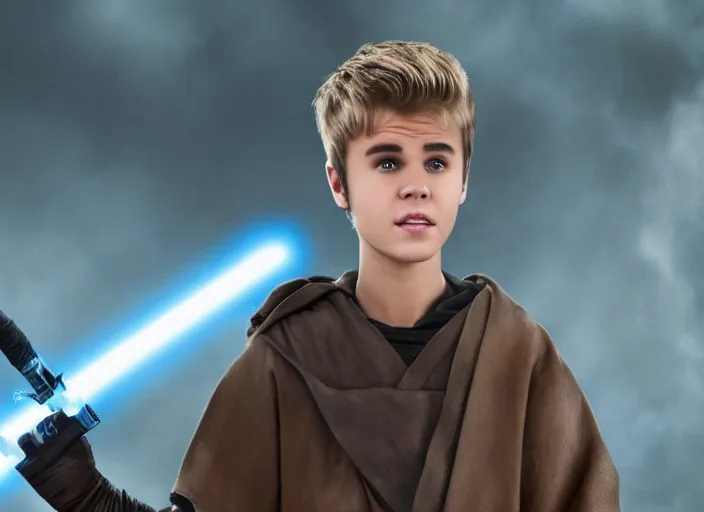 Image similar to justin bieber plays anakin skywalker in the live action remake of star wars revenge of the sith, 3 5 mm photography, highly detailed, cinematic lighting, 4 k